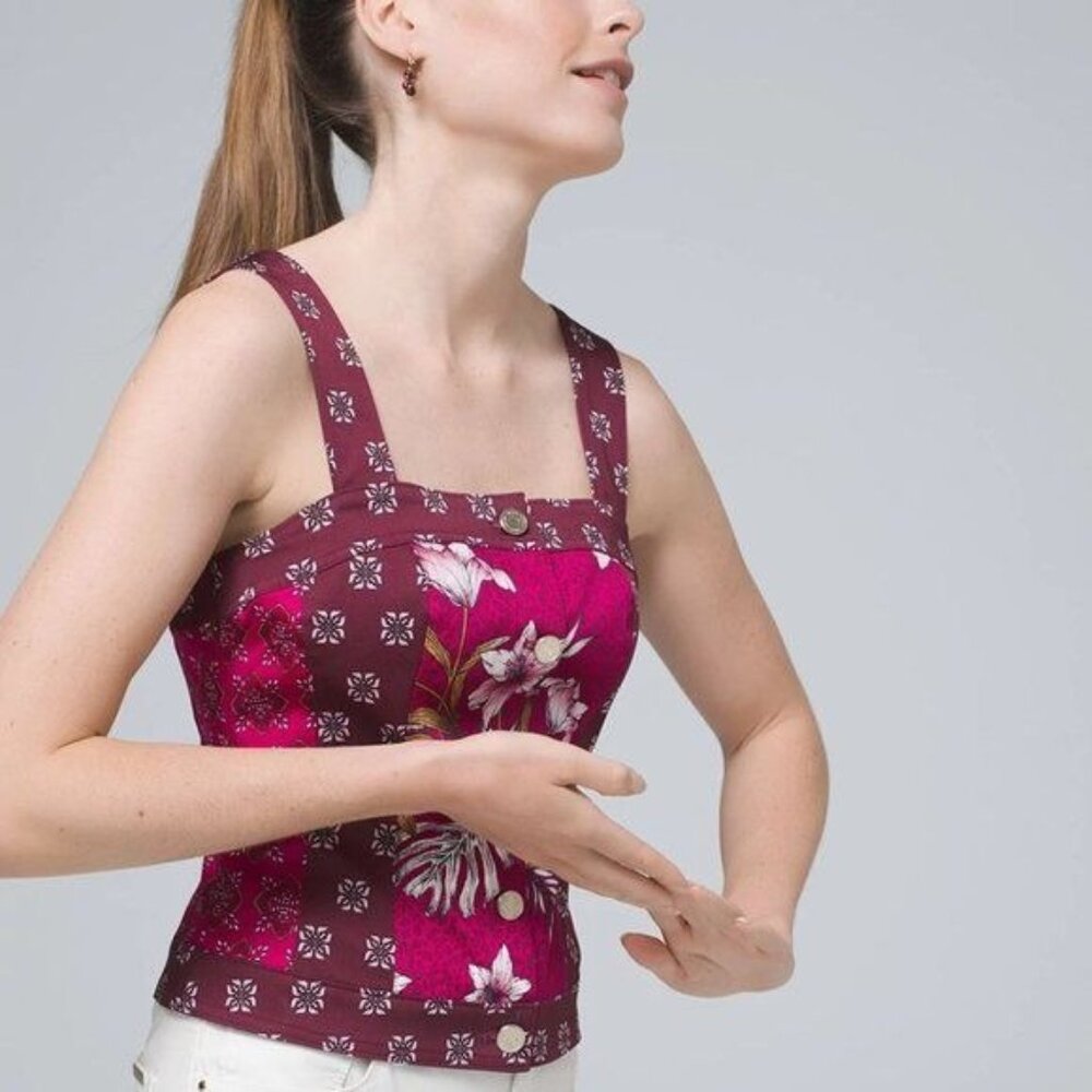 WHBM White House Black Market Bustier Top 4 Mixed Print Bodice Foral Red - Picture 3 of 11